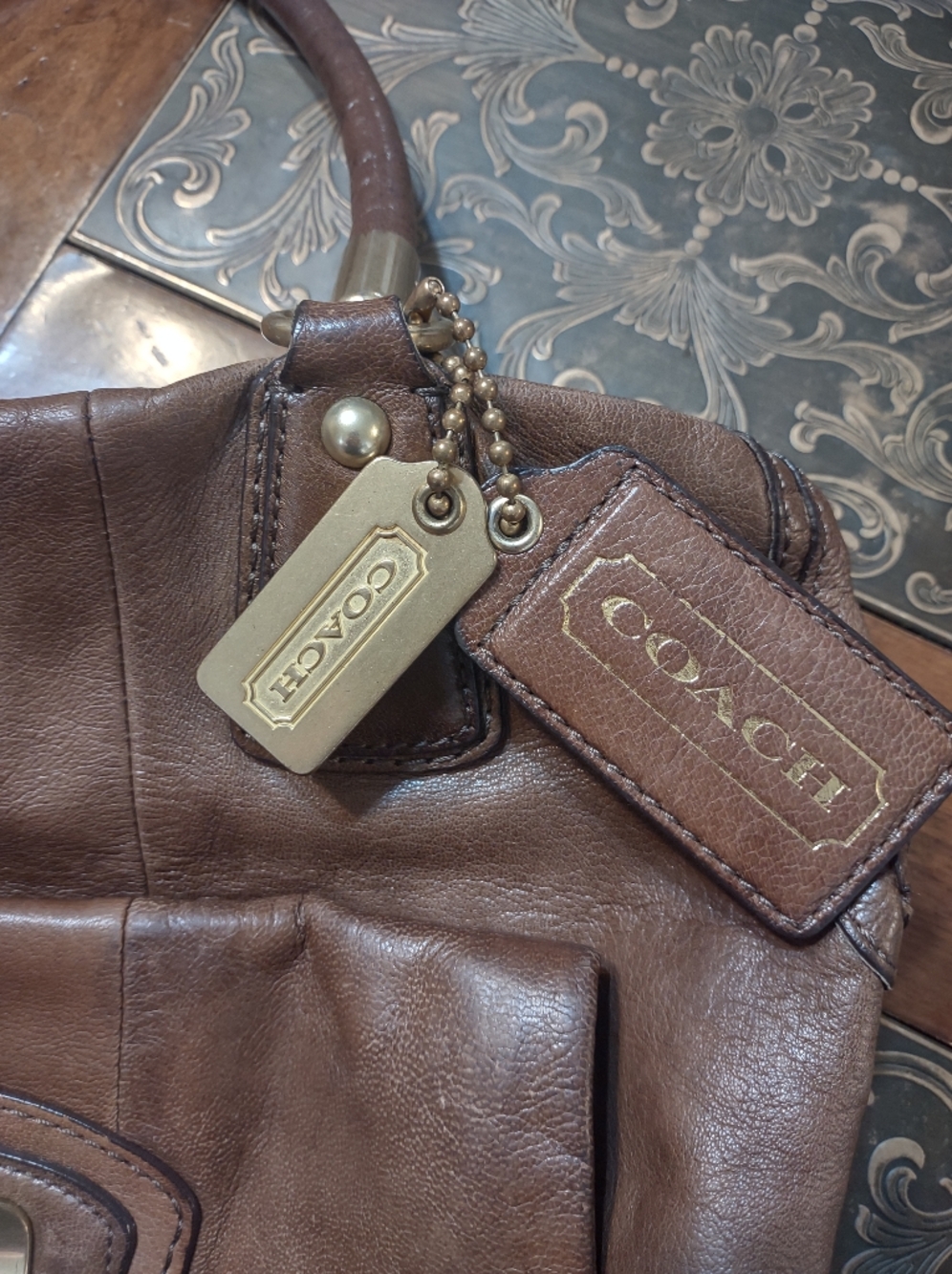 Coach Vintage Brown Leather Shoulder Bag with Chain Strap - Picture 8 of 16